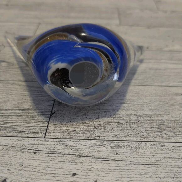 Art Glass Bird Paperweight Blue Brown and Gold Unsigned - Picture 5 of 9